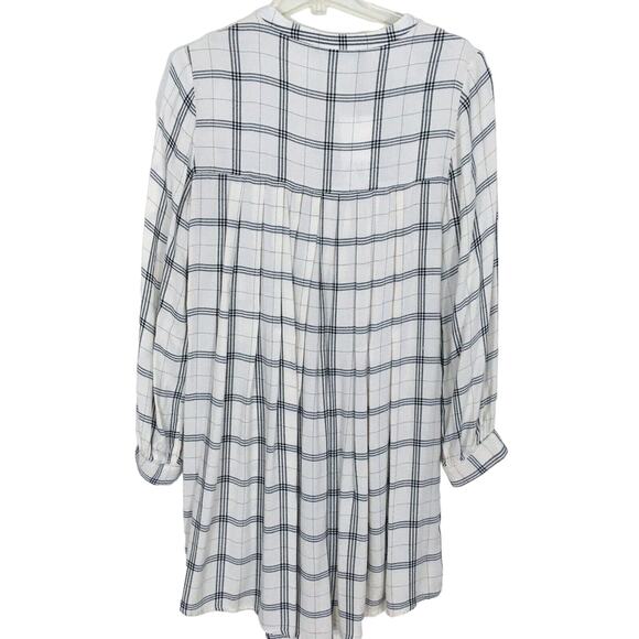 NWT Zara Off White Check Plaid Embroidered Dress Long Sleeve High Neck Pockets M - Picture 5 of 16
